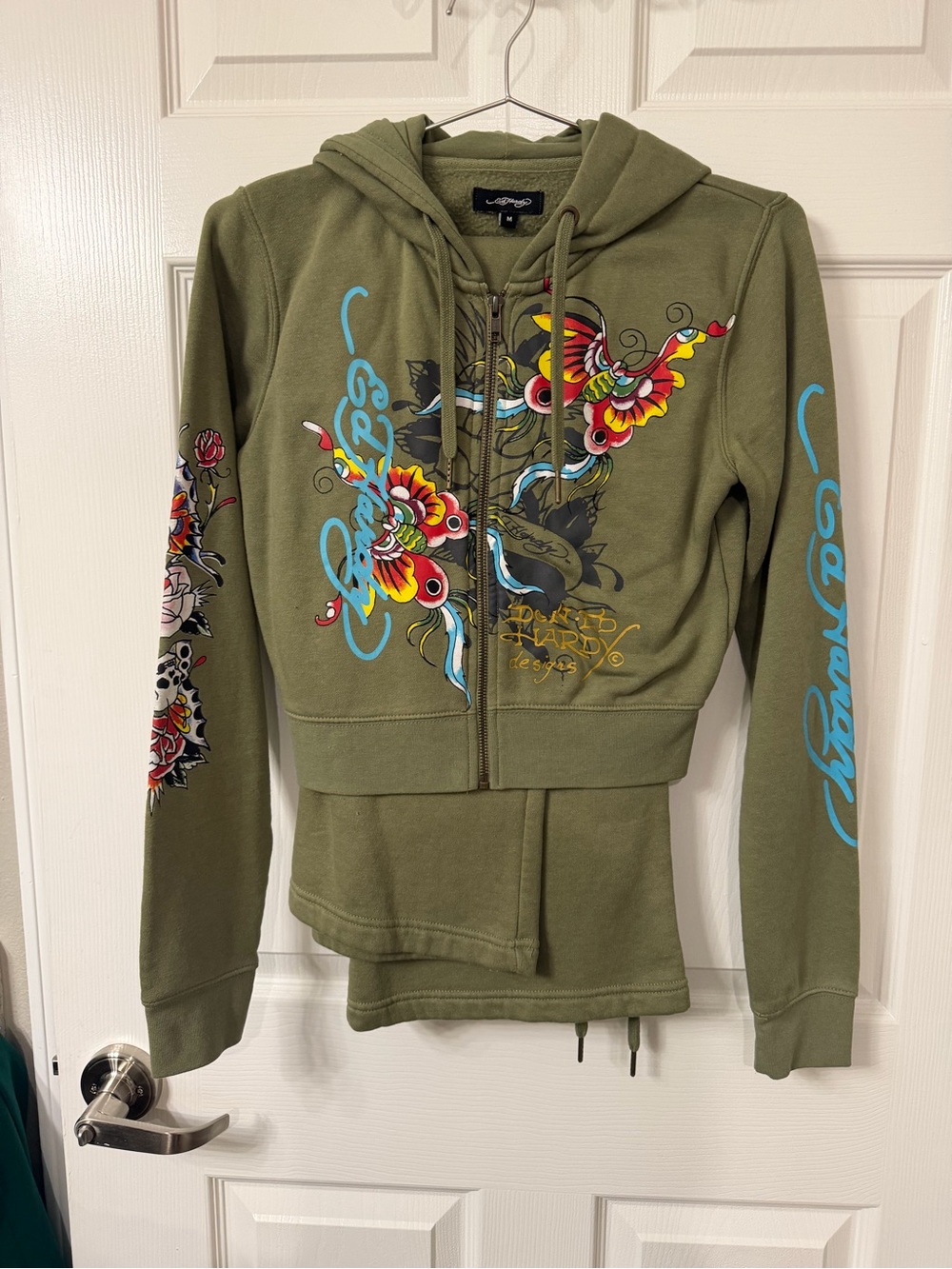Ed Hardy Olive Zip-Up Set